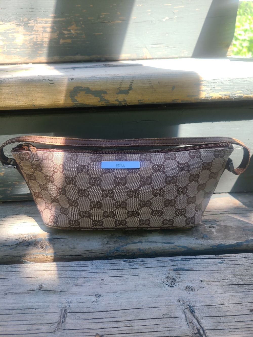 Gucci Beige Brown Boat Monogram Shoulder Bag
